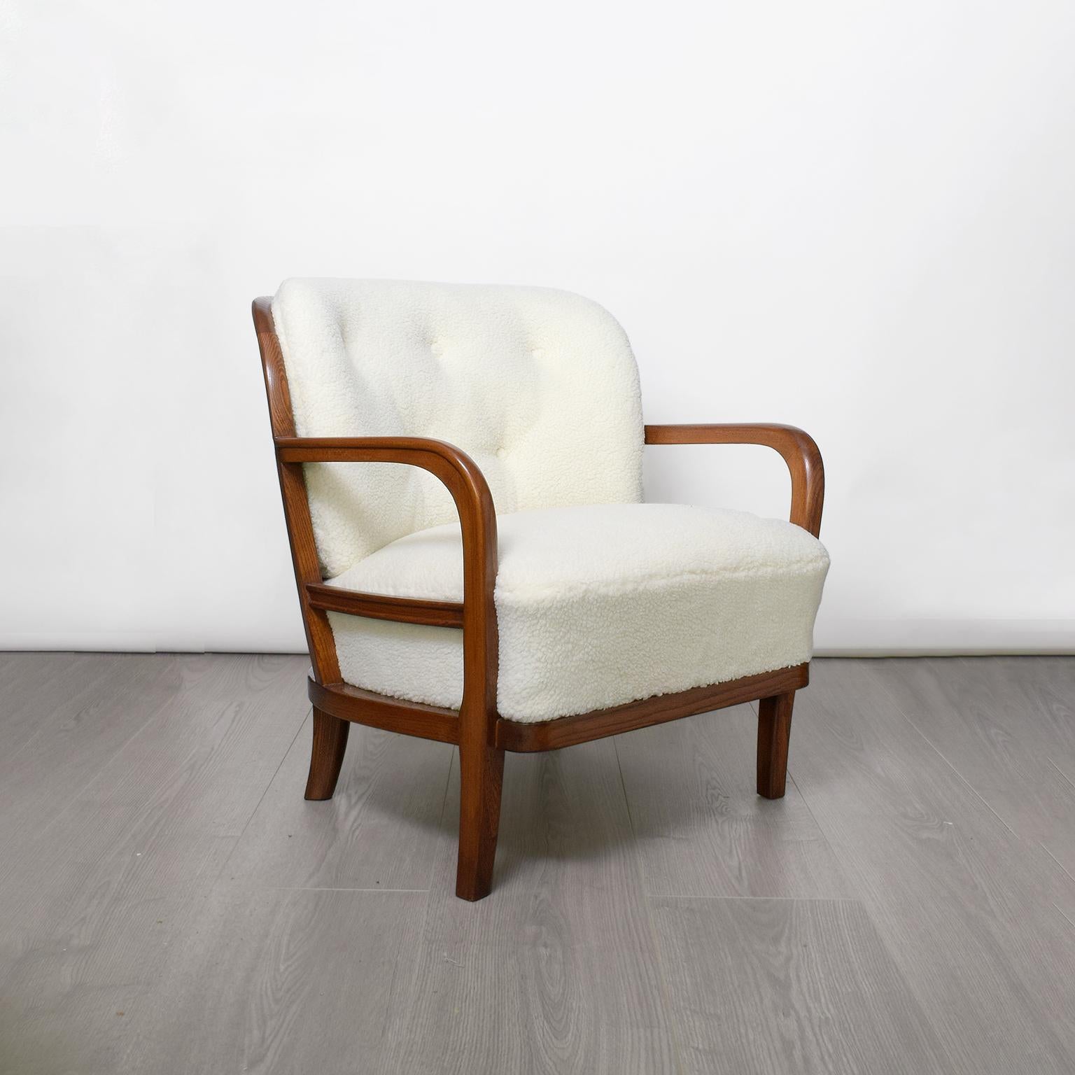 Carved Pair of Scandinavian Modern Lounge Chairs by Carl-Johan Boman, Boman OY, Finland