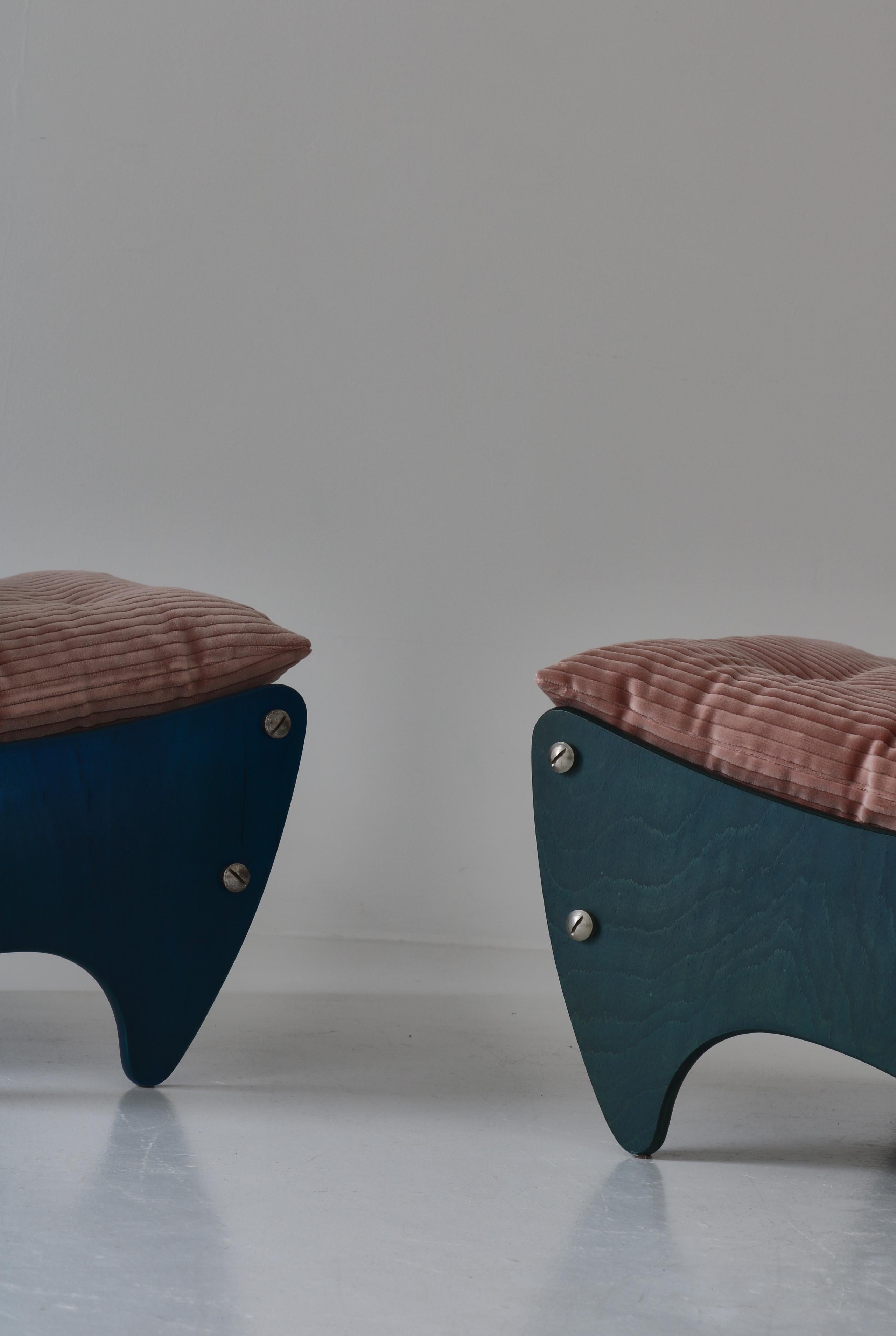 Pair of Scandinavian Modern Lounge Chairs Canvas & Pink Velvet, 1960s For Sale 7