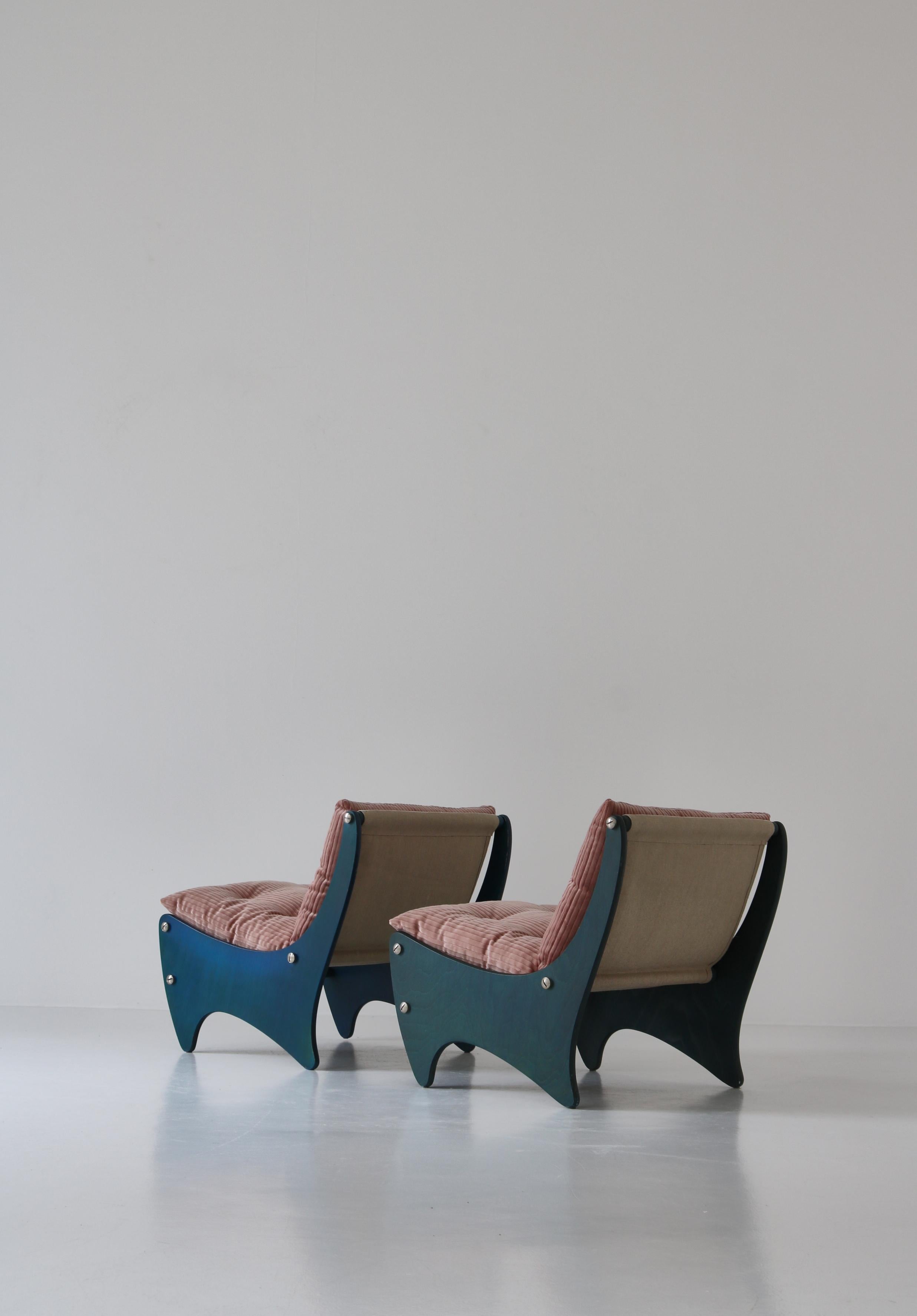 Pair of Scandinavian Modern Lounge Chairs Canvas & Pink Velvet, 1960s For Sale 8