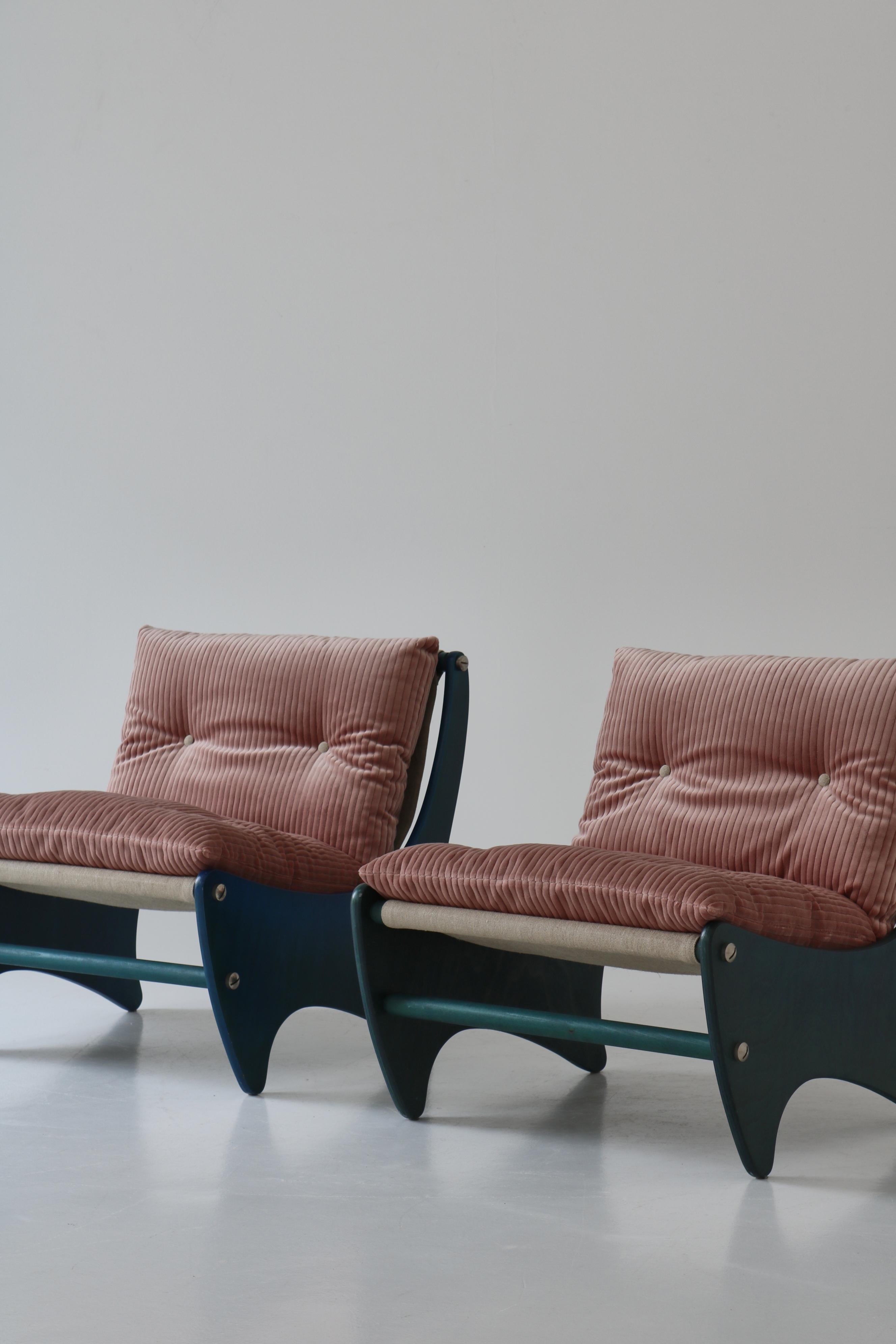 Pair of Scandinavian Modern Lounge Chairs Canvas & Pink Velvet, 1960s For Sale 9