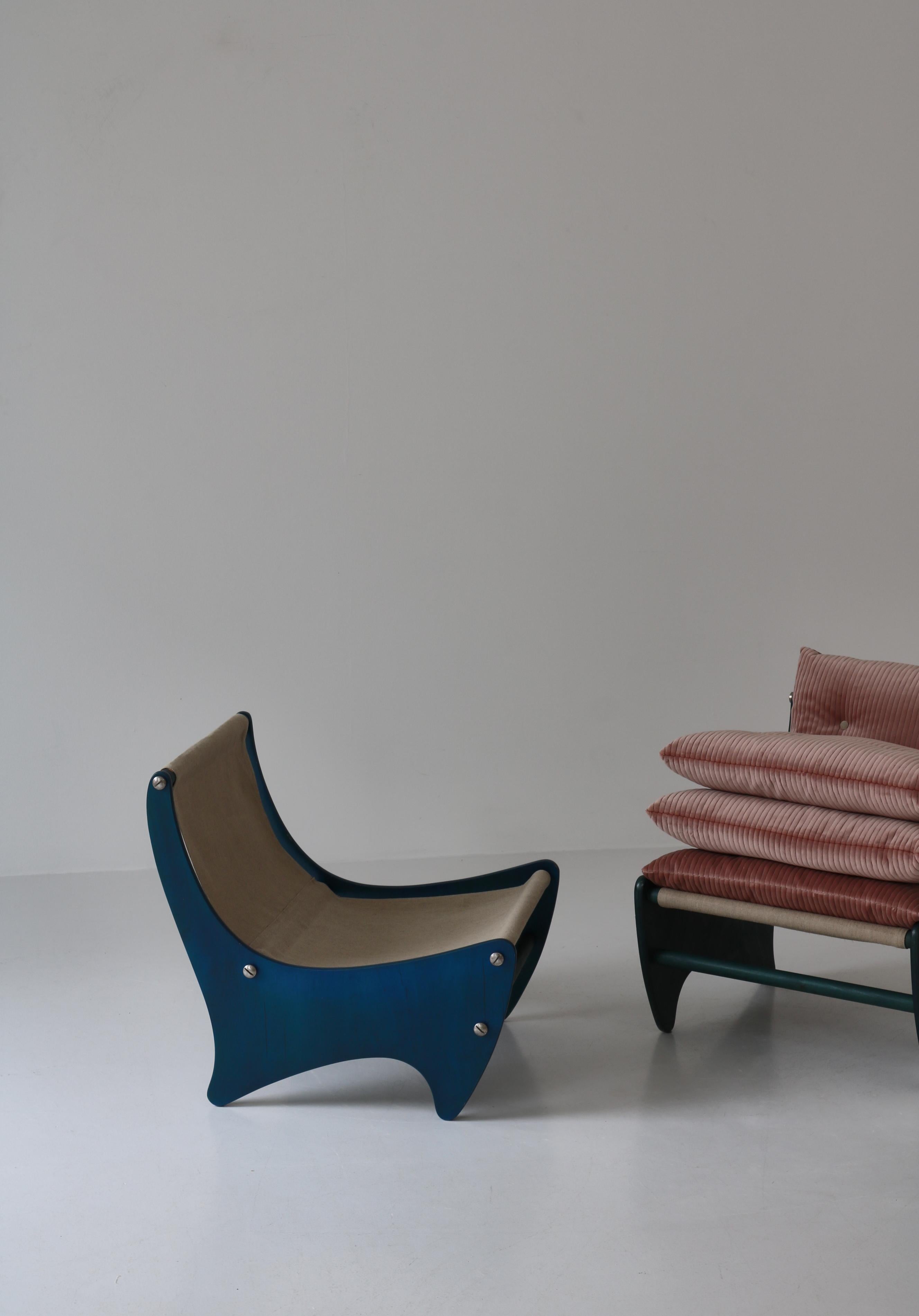 Pair of Scandinavian Modern Lounge Chairs Canvas & Pink Velvet, 1960s For Sale 10