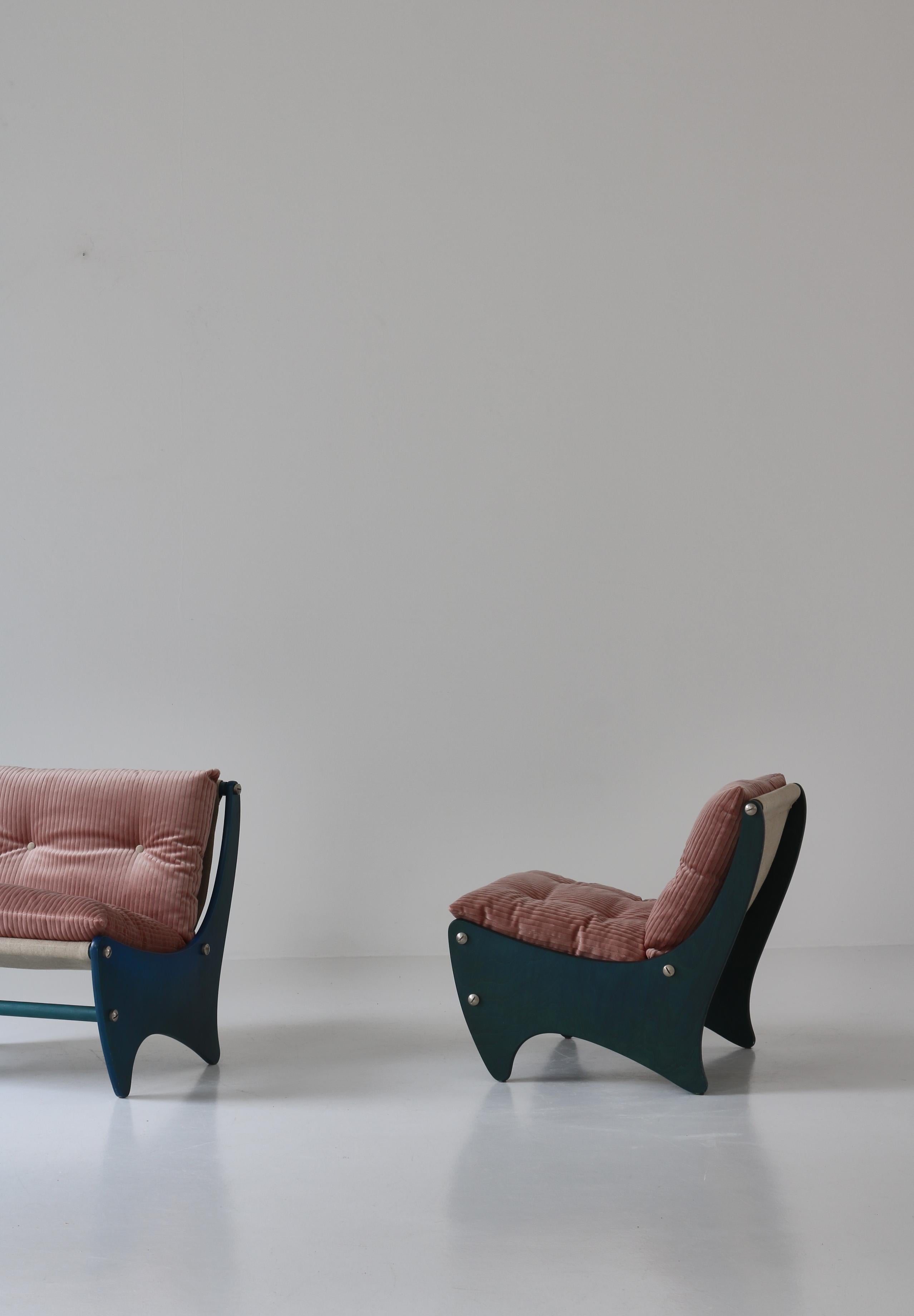 Pair of Scandinavian Modern Lounge Chairs Canvas & Pink Velvet, 1960s For Sale 4