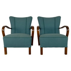 Pair of Scandinavian Modern Lounge Chairs, Open Bentwood Arms, 1940s