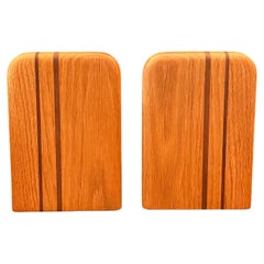 Pair of Scandinavian Modern Mixed Woods Bookends with Solid Brass Bases, 1960s