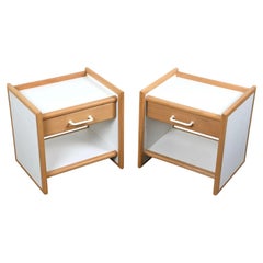 Pair of Scandinavian modern nightstands birch and White laminate