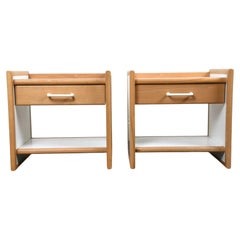 Pair of Scandinavian modern nightstands birch and White laminate