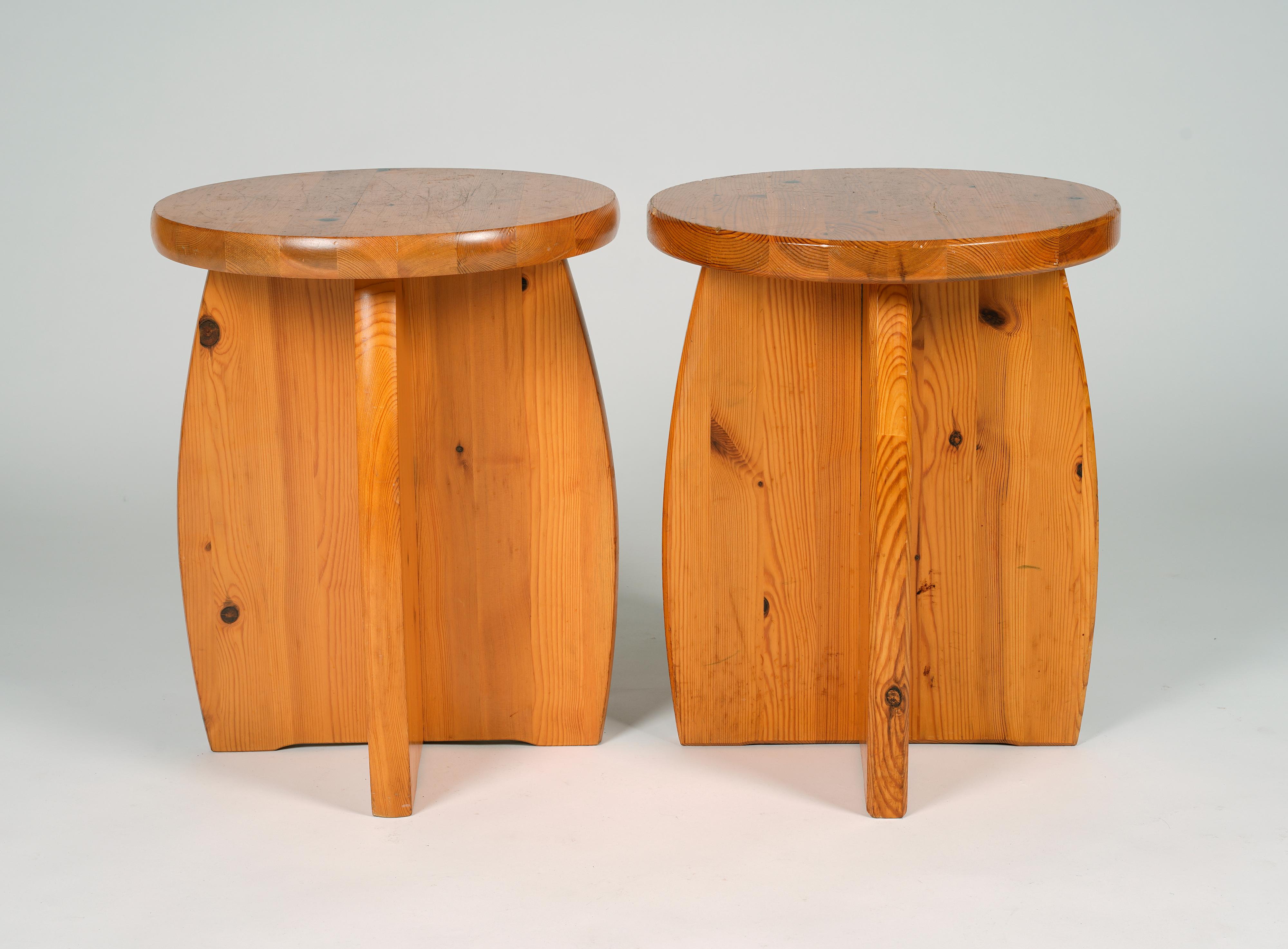 Scandinavian Modern Pair of Scandinavian modern pine stools, Sweden, 1970s For Sale
