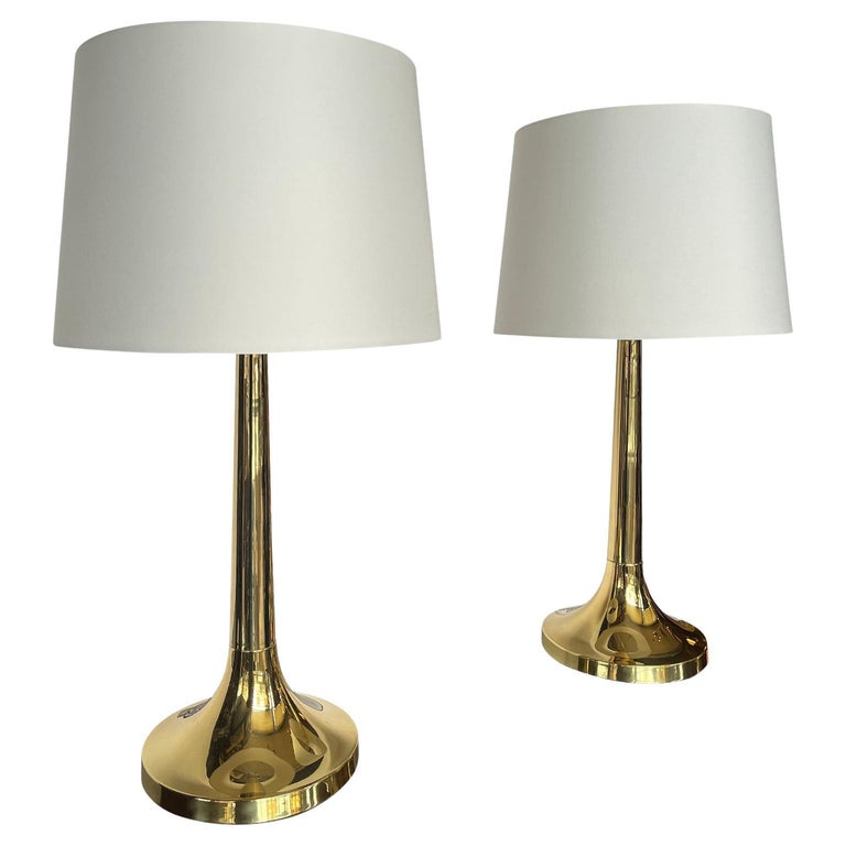 Pair of Scandinavian Modern Polished Brass Table Lamps For Sale at 1stDibs