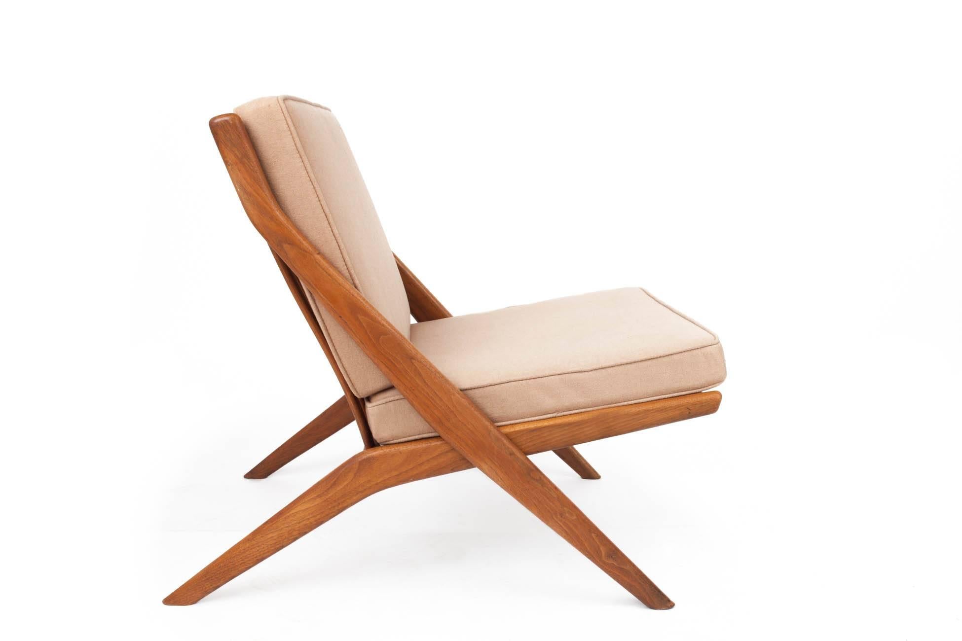 Mid-20th Century Folke Ohlsson: Pair of Tan Scandinavian Modern Scissor Chairs in Walnut, 1950's