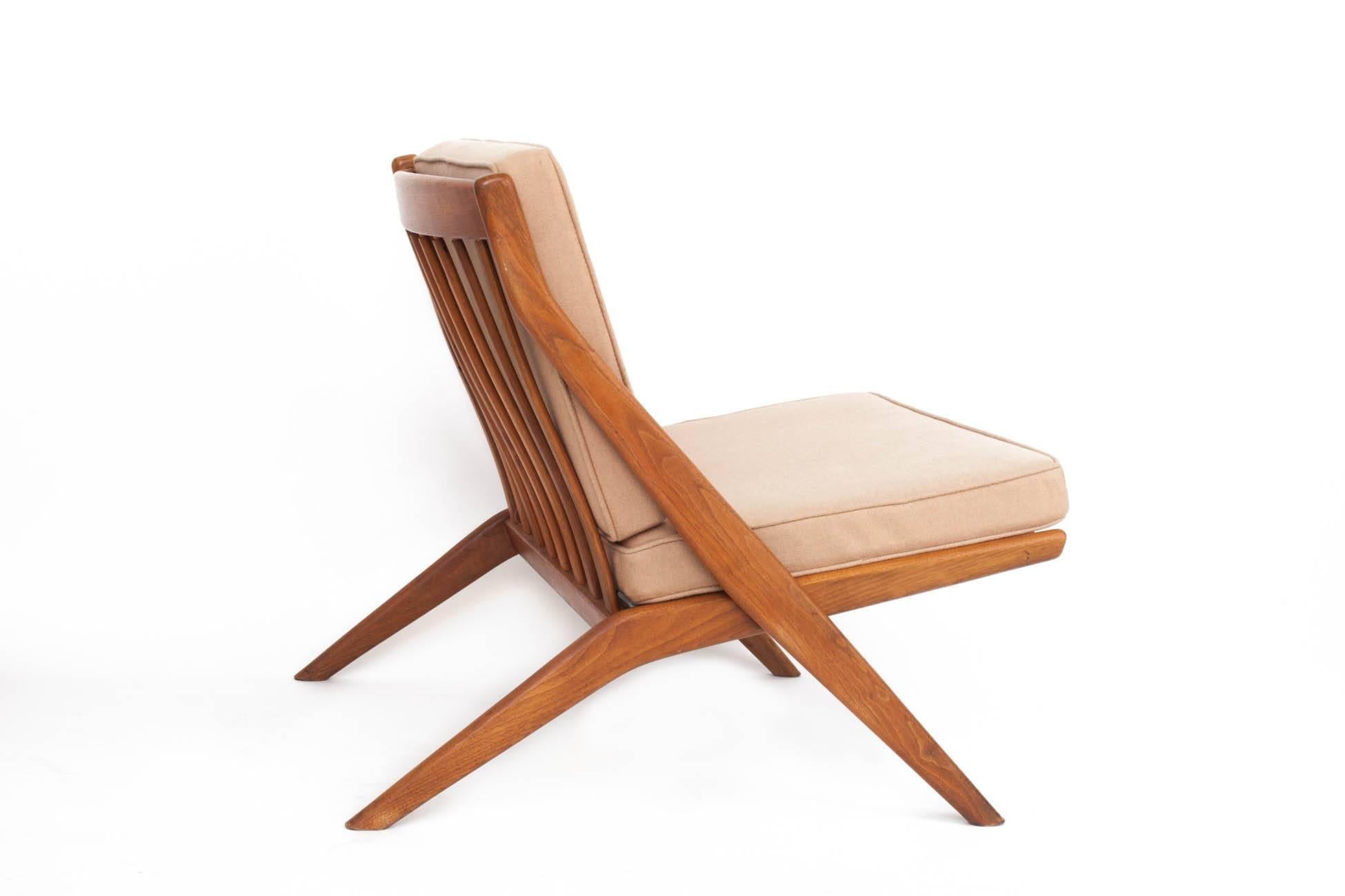 Wool Folke Ohlsson: Pair of Tan Scandinavian Modern Scissor Chairs in Walnut, 1950's