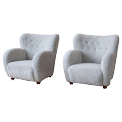 Pair of Scandinavian Modern Sheepskin Armchairs, 1950s