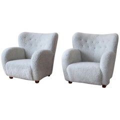 Pair of Scandinavian Modern Sheepskin Armchairs, Finland, 1950s