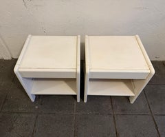 Pair of Scandinavian modern single drawer nightstands White lacquer and cane