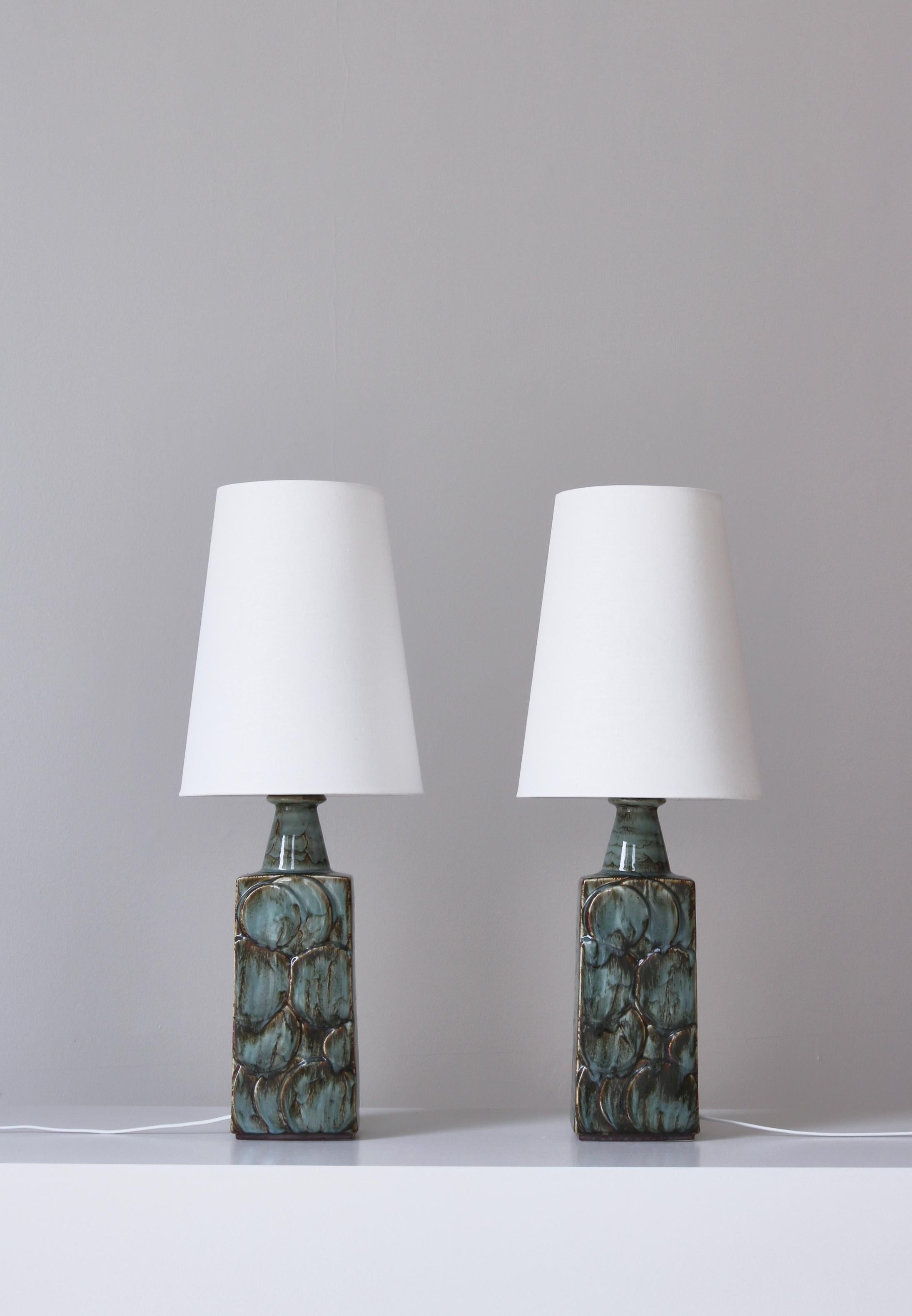 Mid-20th Century Pair of blue green Scandinavian Modern Stoneware Table Lamps, Denmark, 1960s For Sale