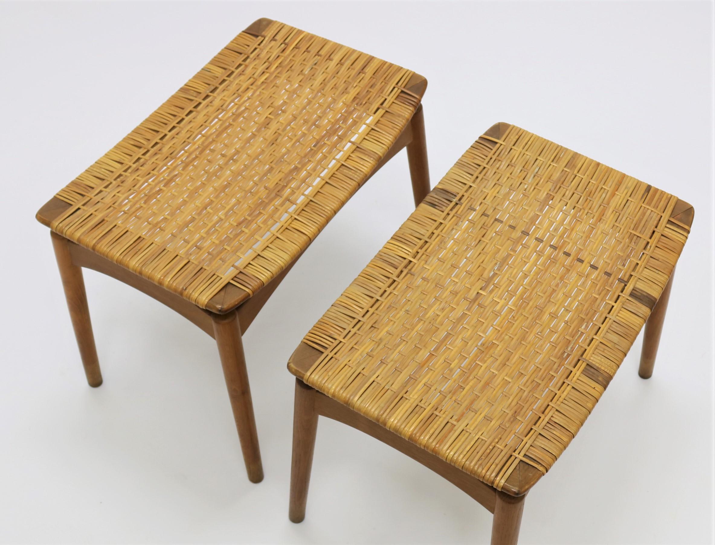 Pair of Scandinavian Modern Stools in Oak and Cane by Olholm Denmark, 1950s 5
