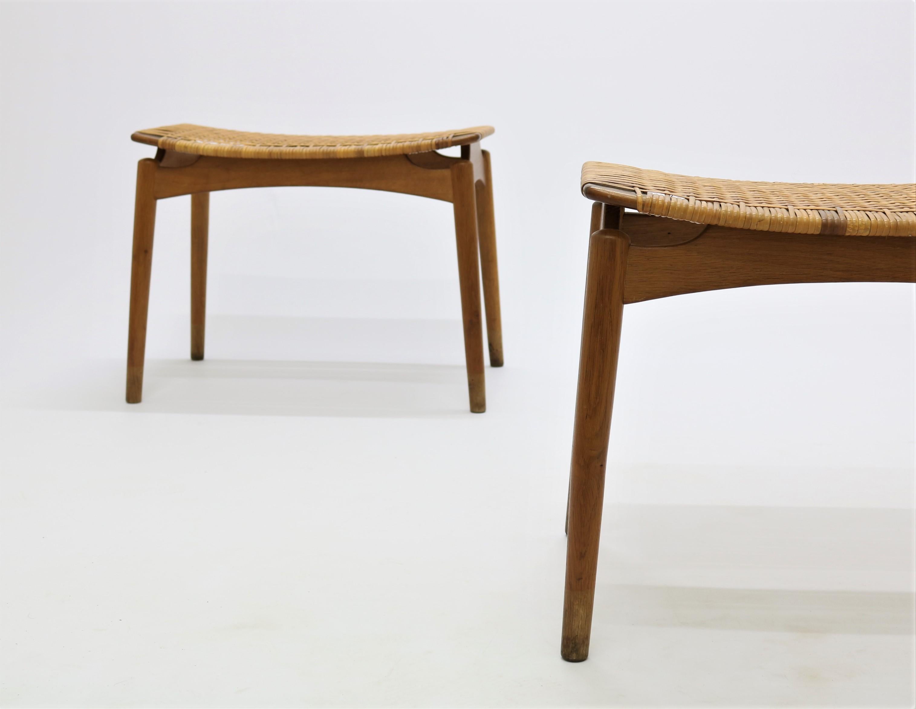 Pair of Scandinavian Modern Stools in Oak and Cane by Olholm Denmark, 1950s 2
