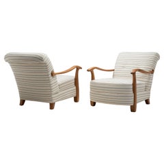 Pair of Scandinavian Modern Striped Armchairs, Sweden Mid-20th Century