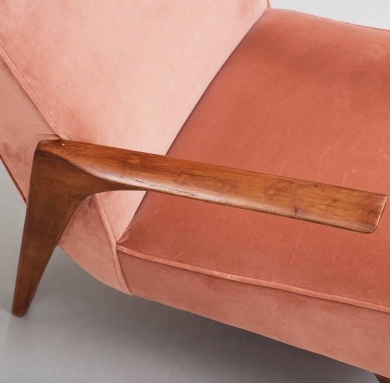 Pair of Scandinavian Modern Style Pink Velvet Upholstered Armchairs 1