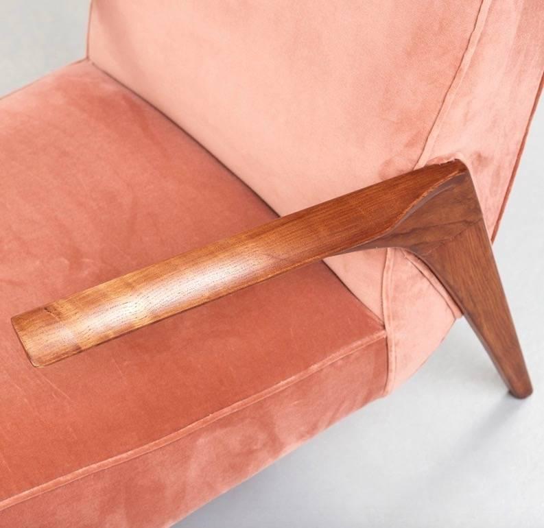 Pair of Scandinavian Modern Style Pink Velvet Upholstered Armchairs 4