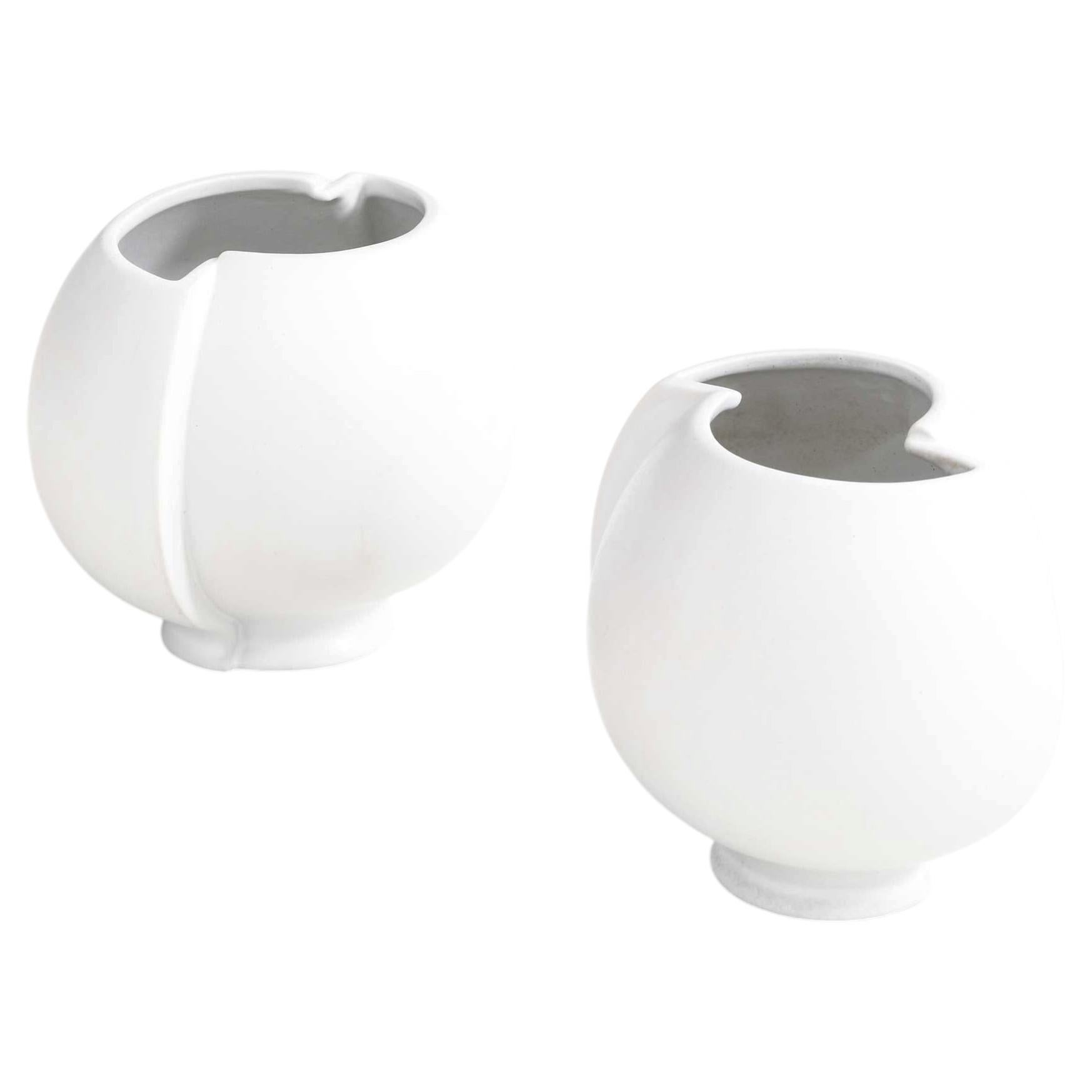 Pair of Scandinavian Modern Vases "Surrea" in Stoneware by Wilhelm Kåge, 1950s For Sale