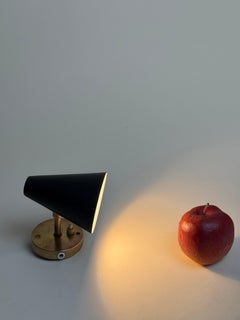 Pair of Scandinavian Modern Wall Lamps, 1960s Adjustable Cone Shades in Black