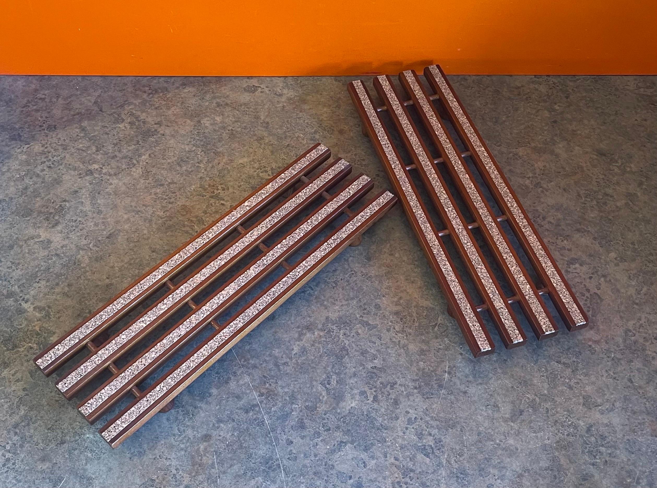 Pair of Scandinavian Modern Walnut Trivets with lnlaid Cork For Sale 7