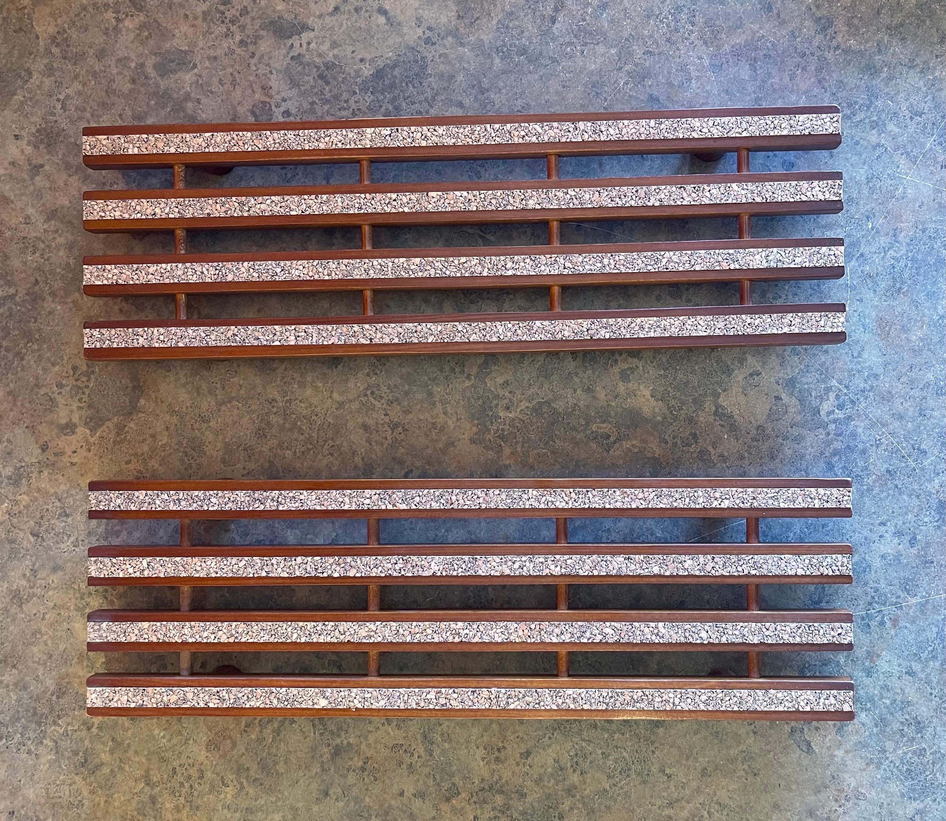 Pair of Scandinavian Modern Walnut Trivets with lnlaid Cork In Good Condition For Sale In San Diego, CA