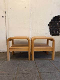 Pair of Scandinavian modern waterfall birch single drawer nightstands