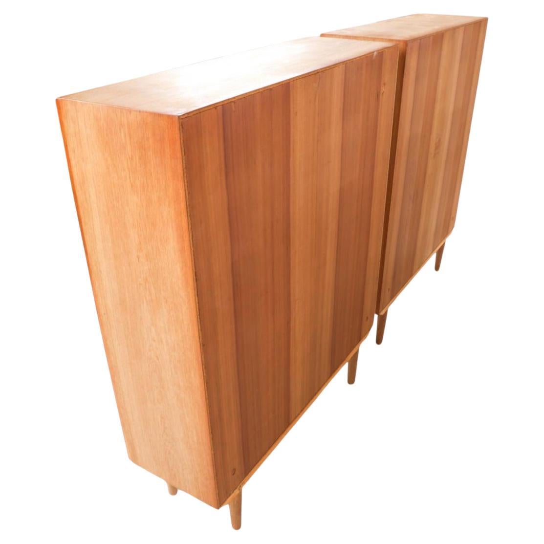 Danish Pair of Scandinavian modern white oak bookcases with single glass doors