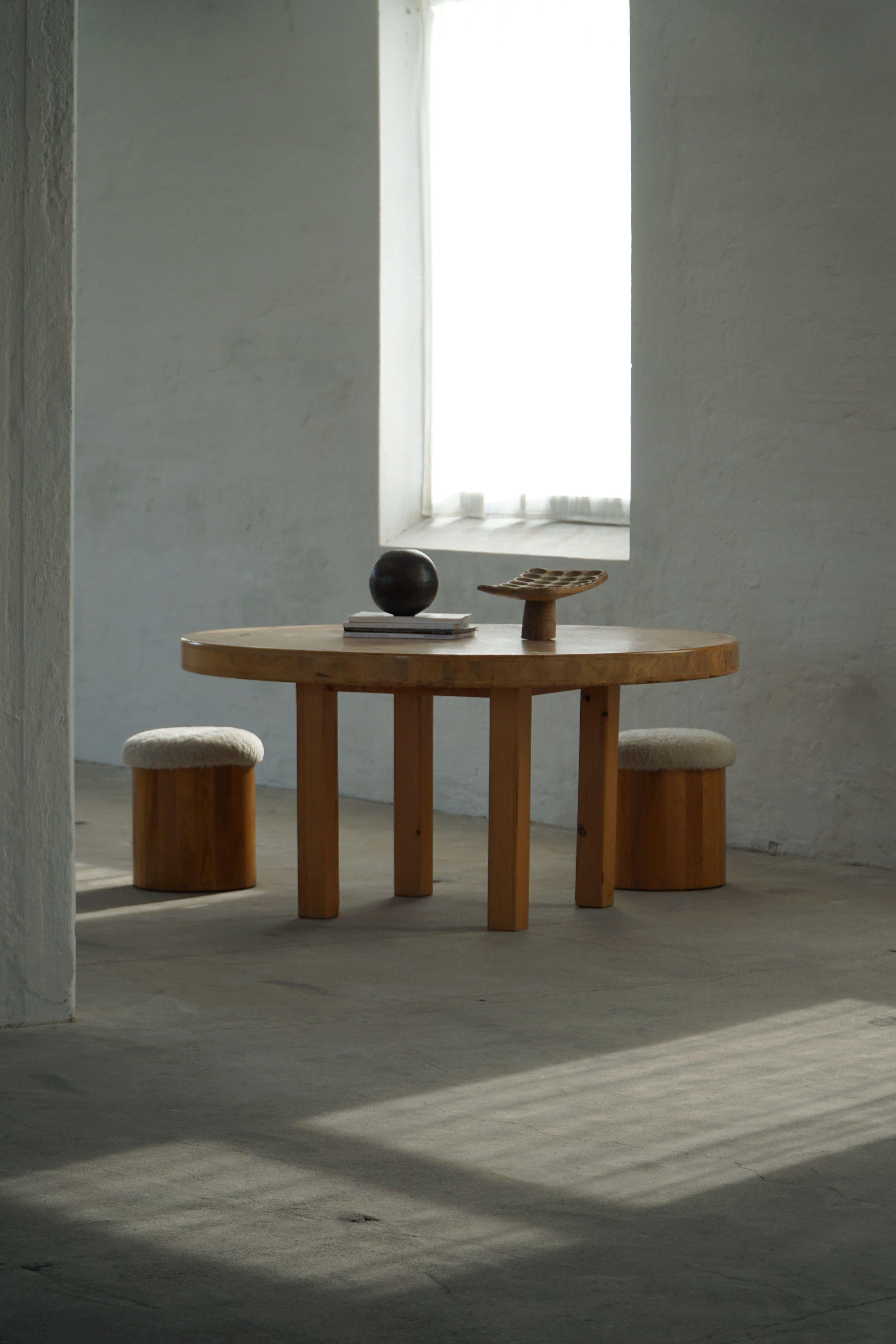 Pair of Scandinavian Modern Wooden Stools with Lambswool Seats, Mid-20th Century For Sale 6