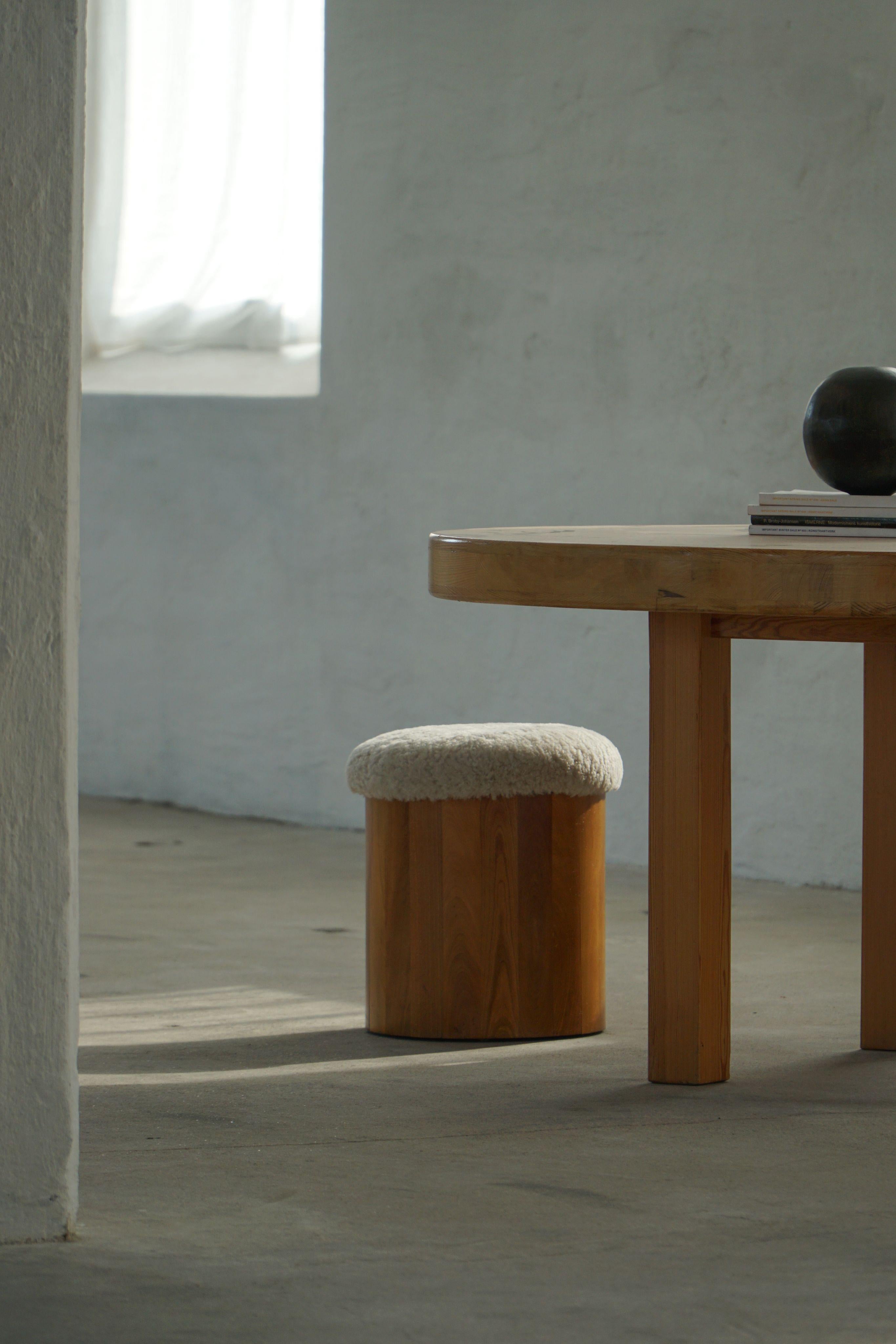 Pair of Scandinavian Modern Wooden Stools with Lambswool Seats, Mid-20th Century For Sale 2