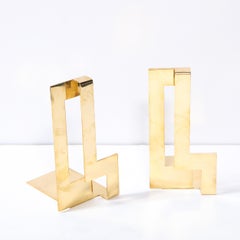 Pair of Scandinavian Modernist Polished Brass Rectilinear Bookends by Skultana