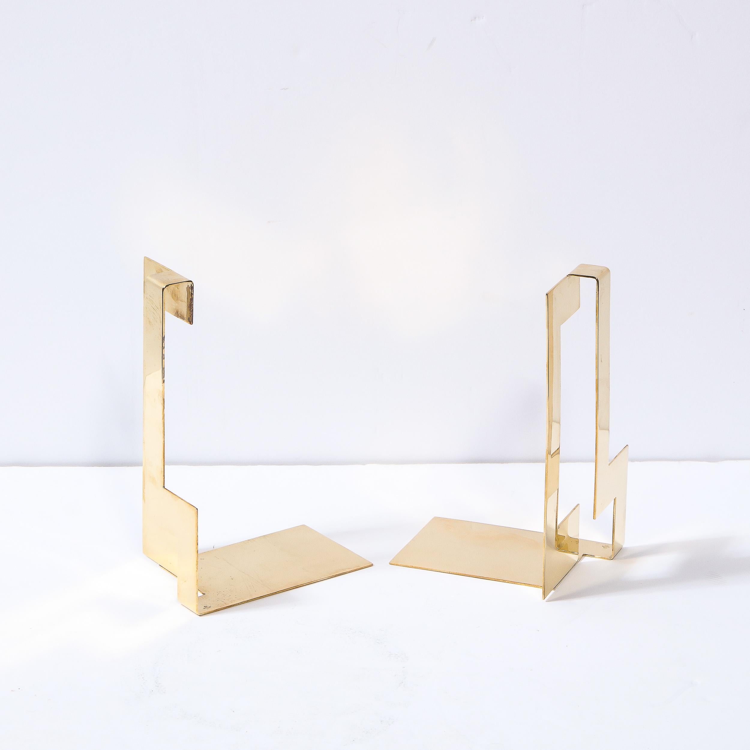 Swedish Pair of Scandinavian Modernist Polished Brass Rectilinear Bookends by Skultana For Sale