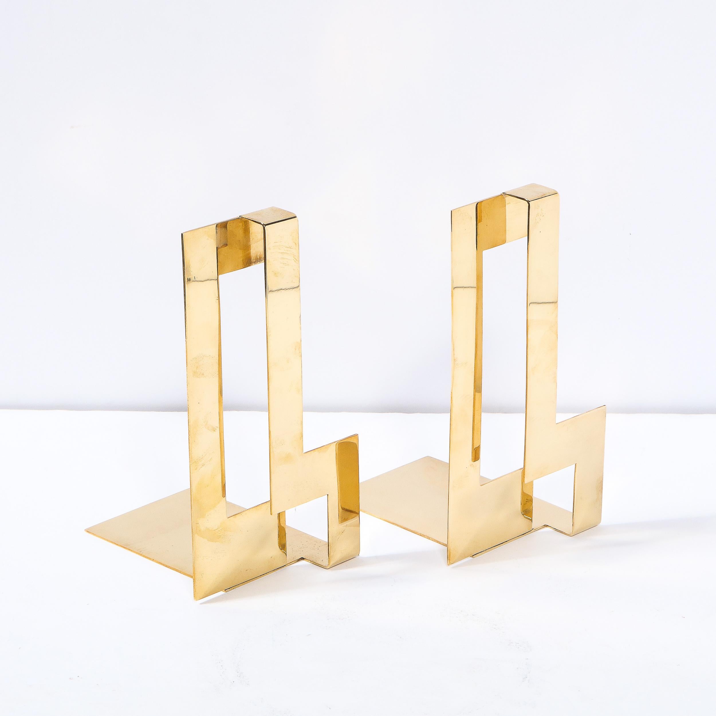 Pair of Scandinavian Modernist Polished Brass Rectilinear Bookends by Skultana In Excellent Condition For Sale In New York, NY