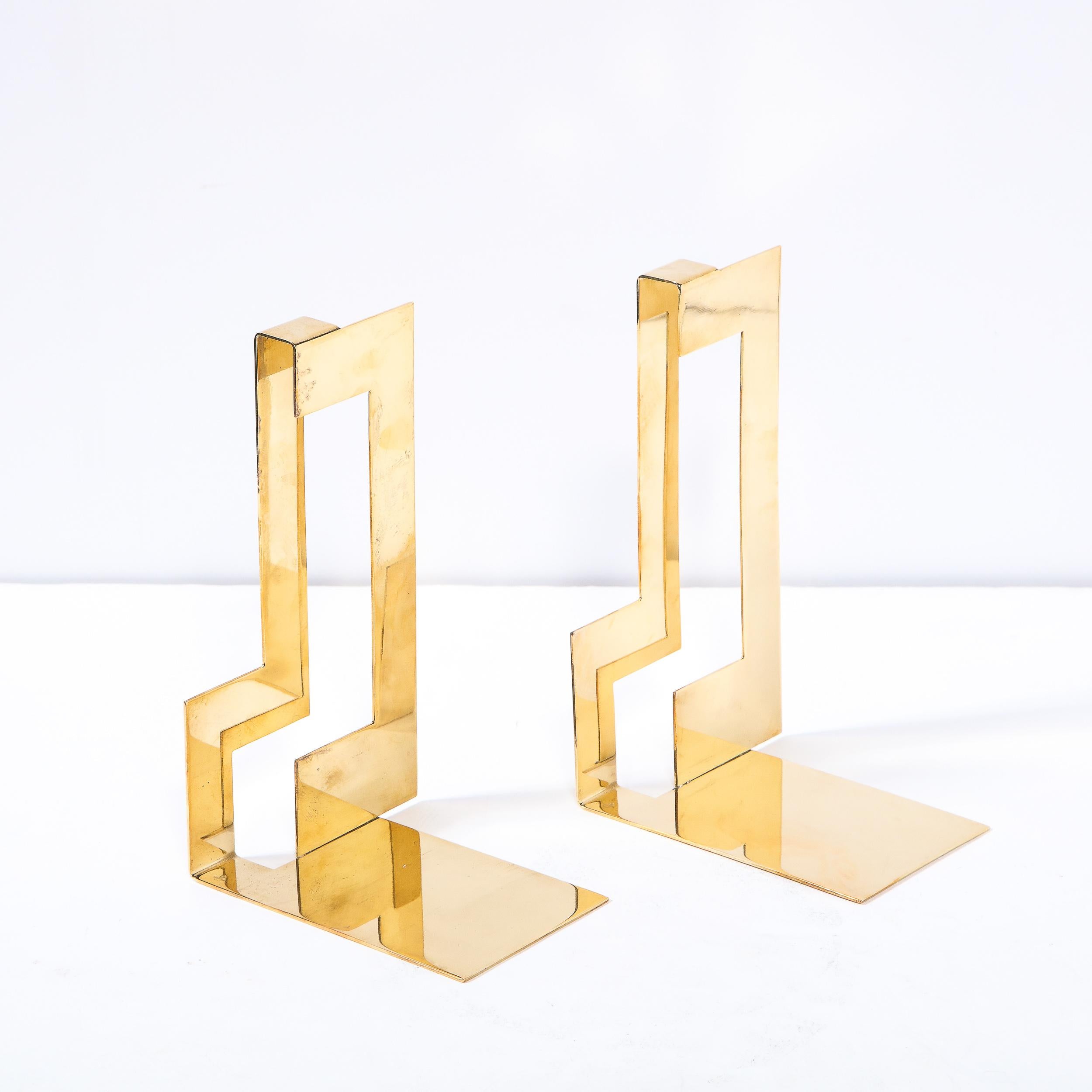 20th Century Pair of Scandinavian Modernist Polished Brass Rectilinear Bookends by Skultana For Sale
