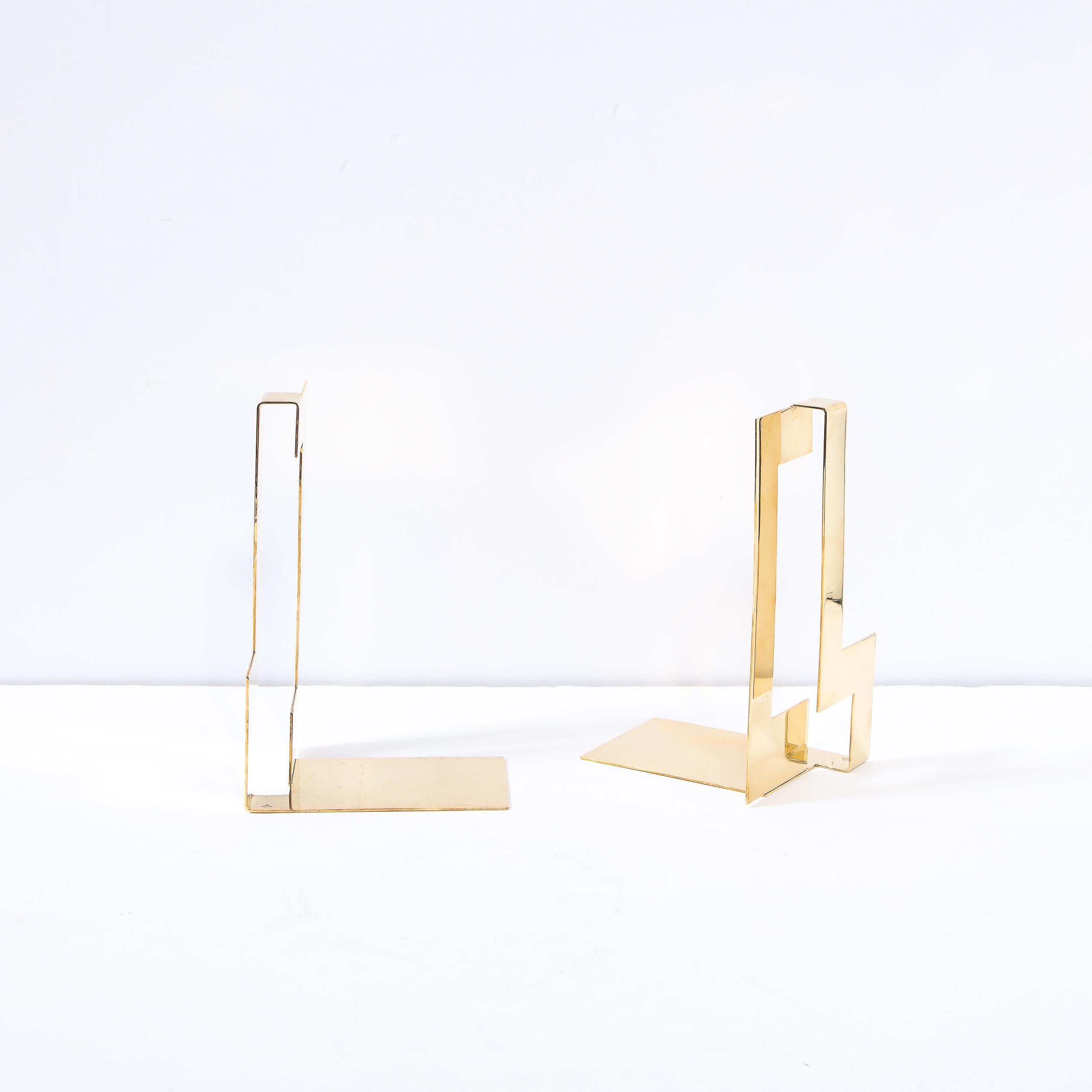Pair of Scandinavian Modernist Polished Brass Rectilinear Bookends by Skultana For Sale 2