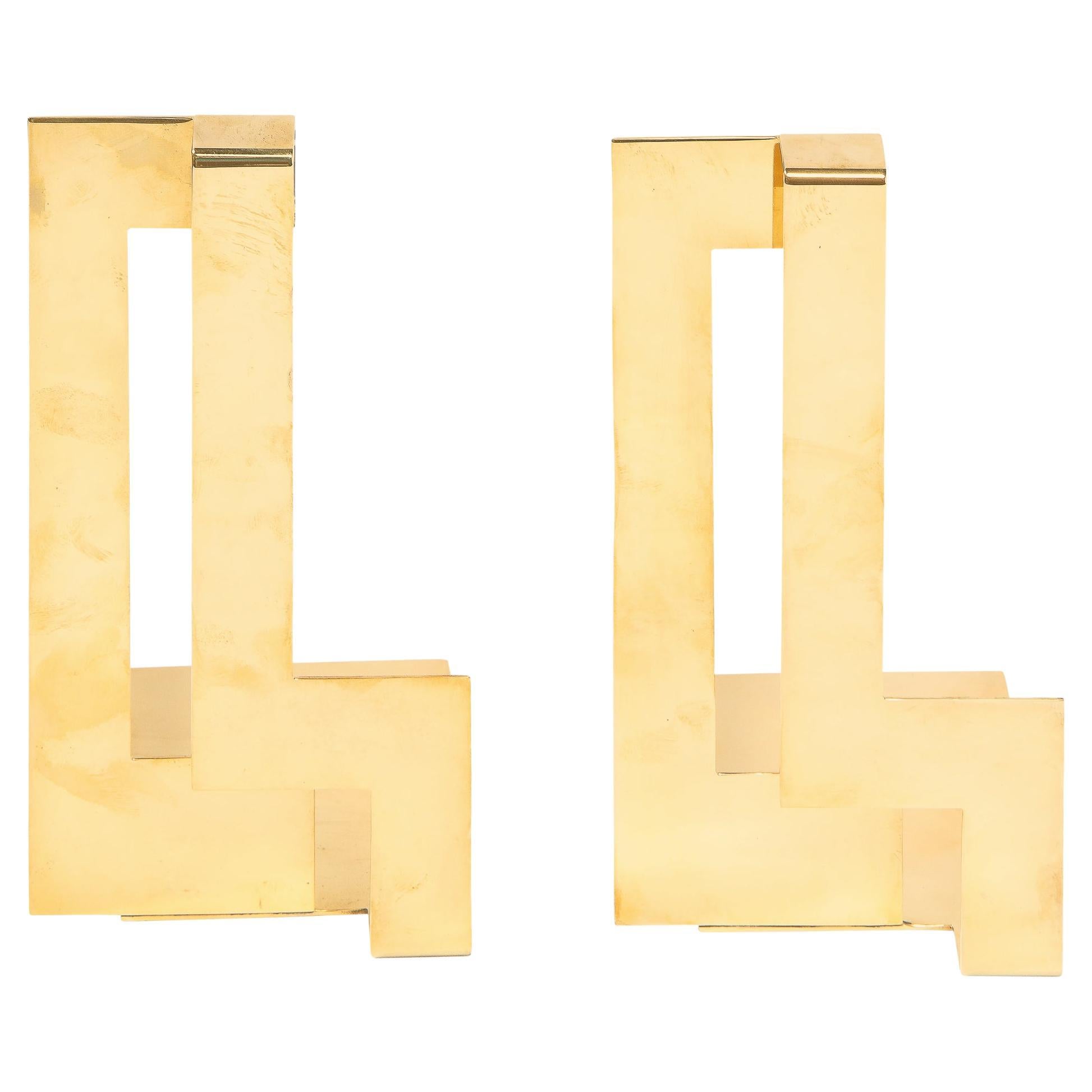Pair of Scandinavian Modernist Polished Brass Rectilinear Bookends by Skultana For Sale
