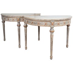 Pair of Scandinavian Neoclassic Demilune Painted Consoles