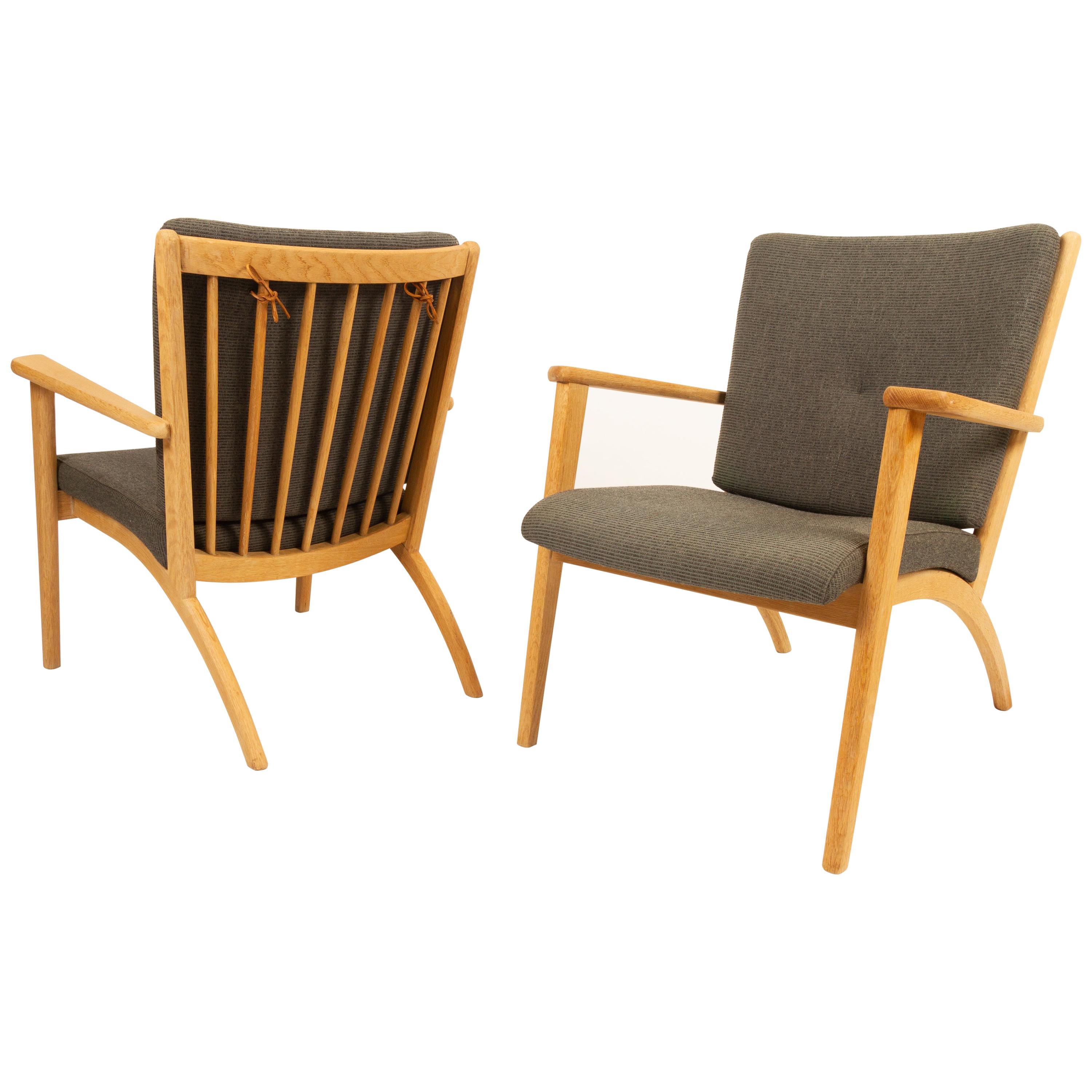 Pair of Scandinavian Oak Lounge Chairs, 1990s