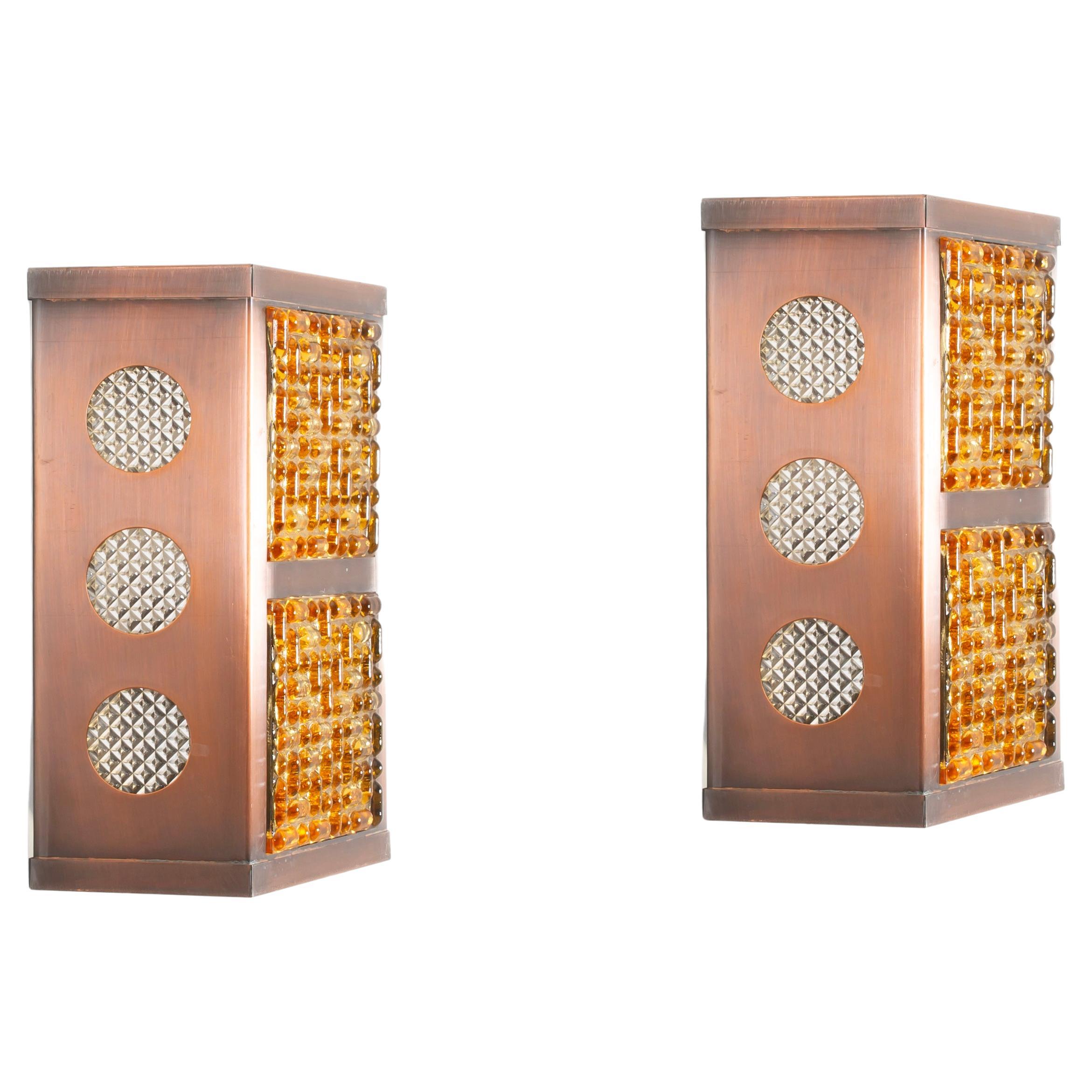 Pair of Scandinavian Outdoor Wall Lights in Copper, 1970s