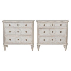 Pair of Scandinavian Painted Chests with Carved Details, circa 1920