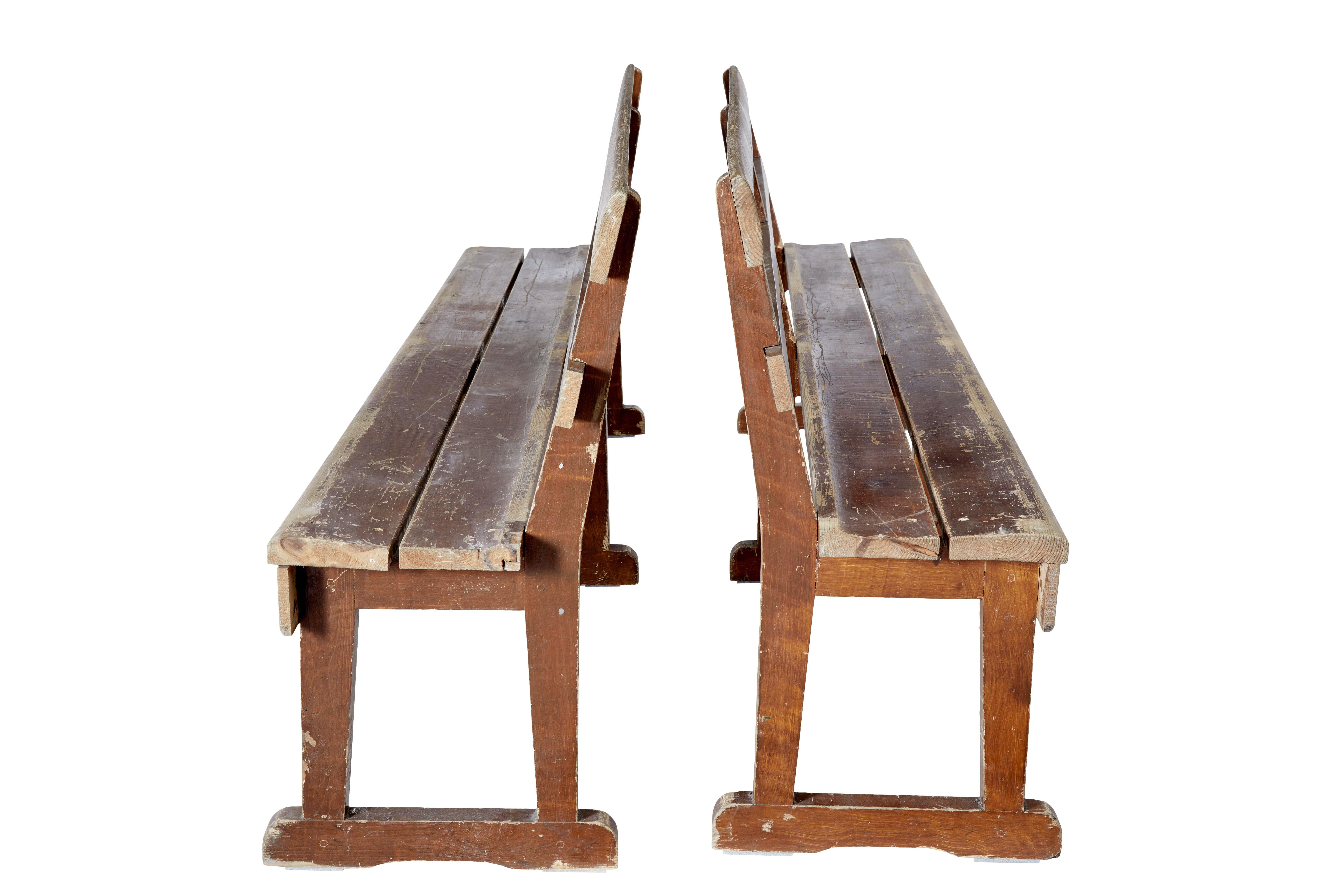 Rustic Pair of Scandinavian painted pine benches For Sale