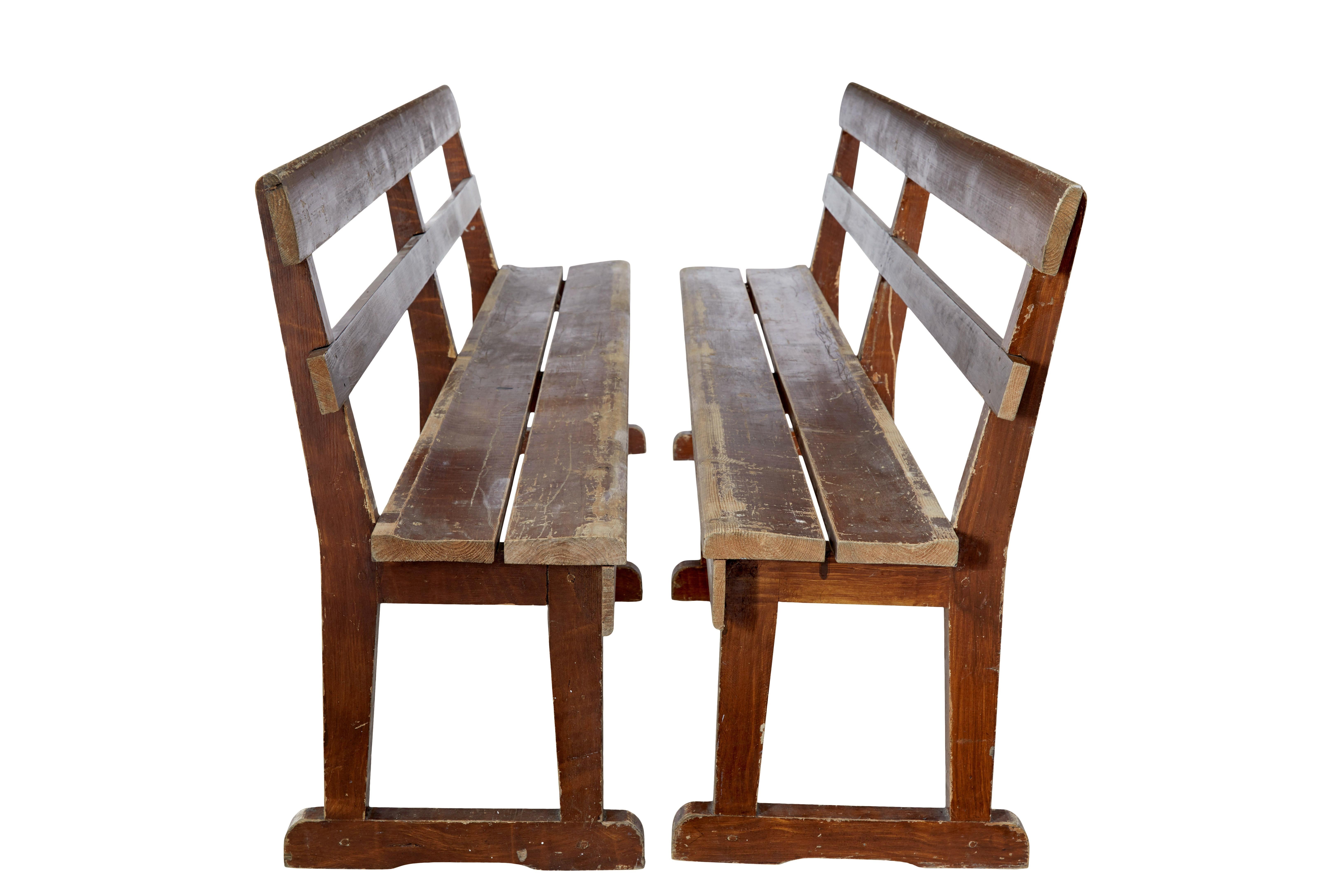 Hand-Crafted Pair of Scandinavian painted pine benches For Sale