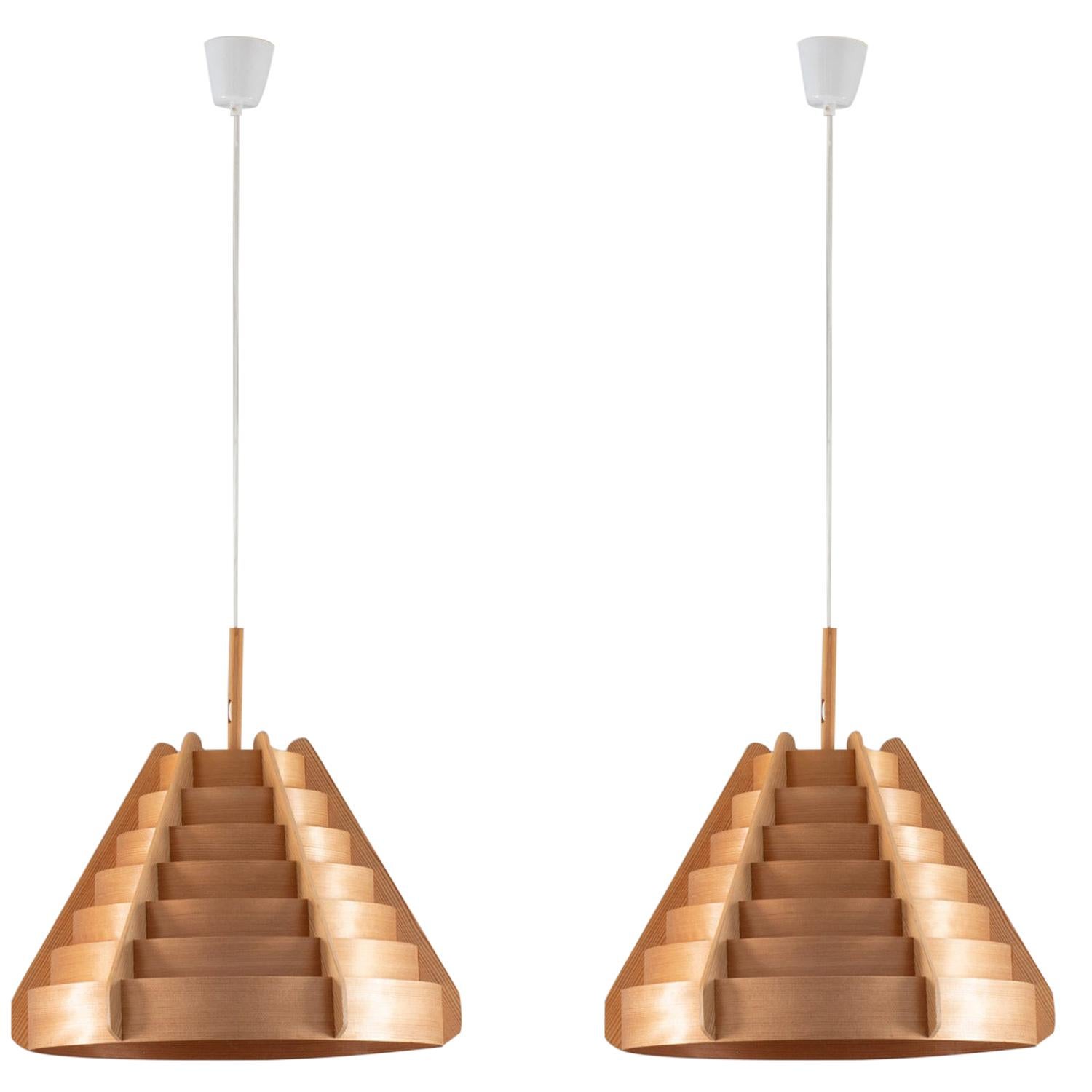 Pair of Scandinavian Pendants in Pine by Hans-Agne Jakobsson