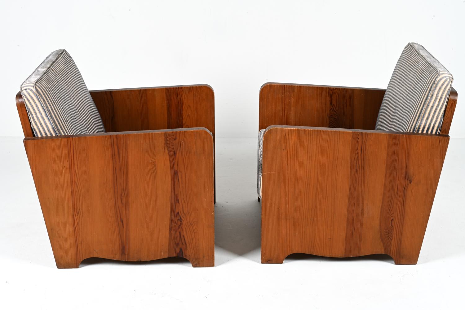 Pair of Scandinavian Pine Easy Chairs Attributed to Axel Einar Hjorth For Sale 9