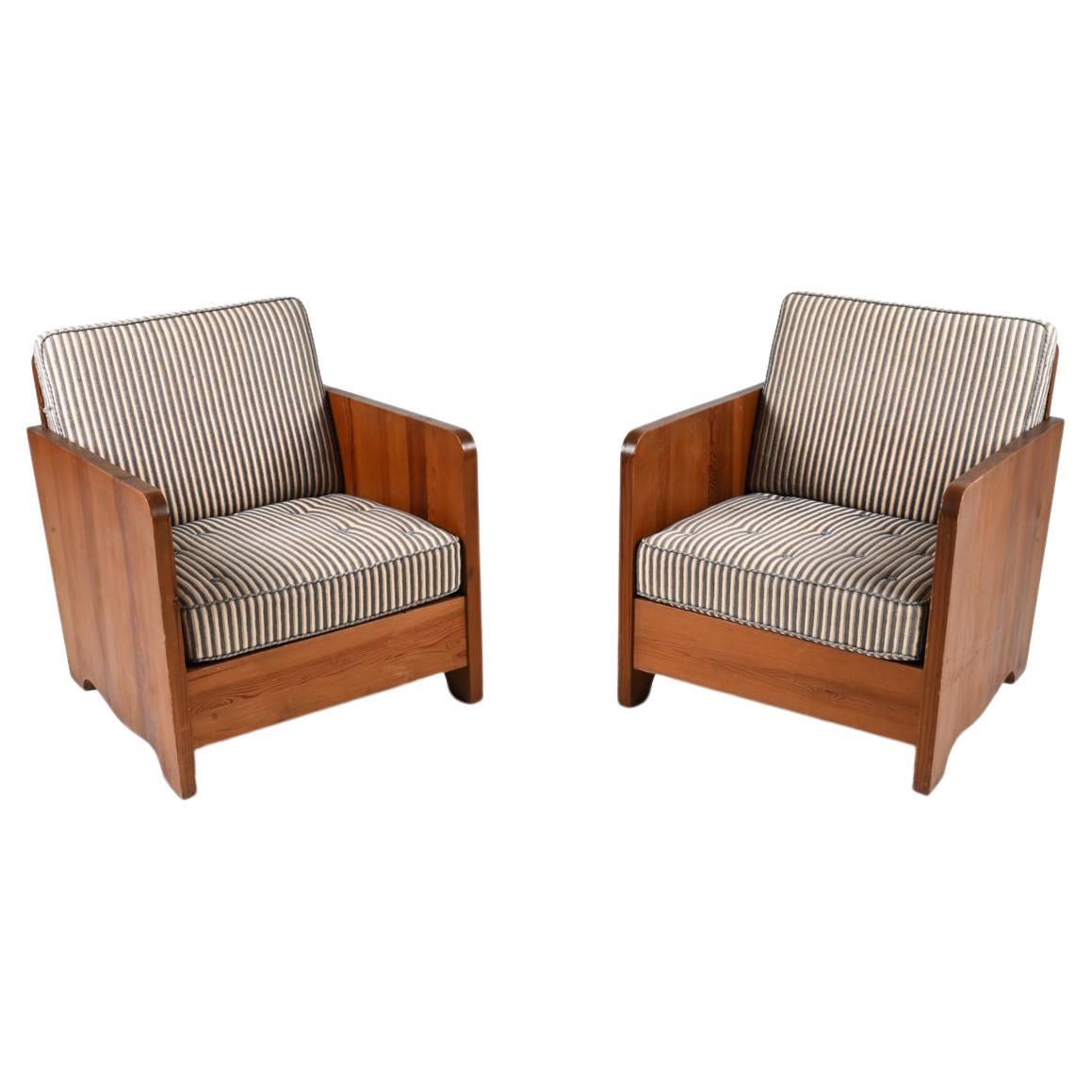 Pair of Scandinavian Pine Easy Chairs Attributed to Axel Einar Hjorth