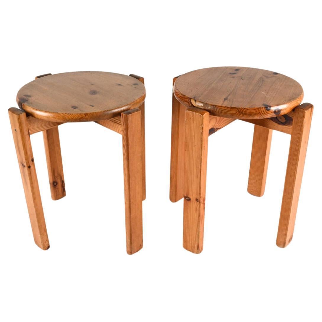 Scandinavian Modern Pair of Scandinavian pine stools made in Sweden For Sale