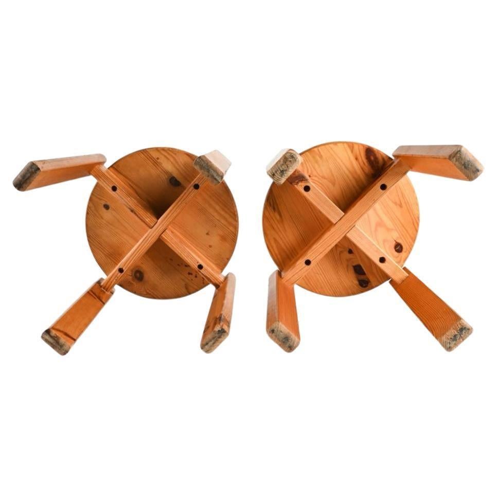 Swedish Pair of Scandinavian pine stools made in Sweden For Sale