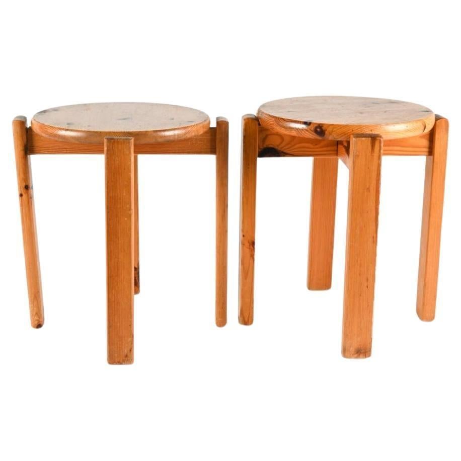 Pair of Scandinavian pine stools made in Sweden