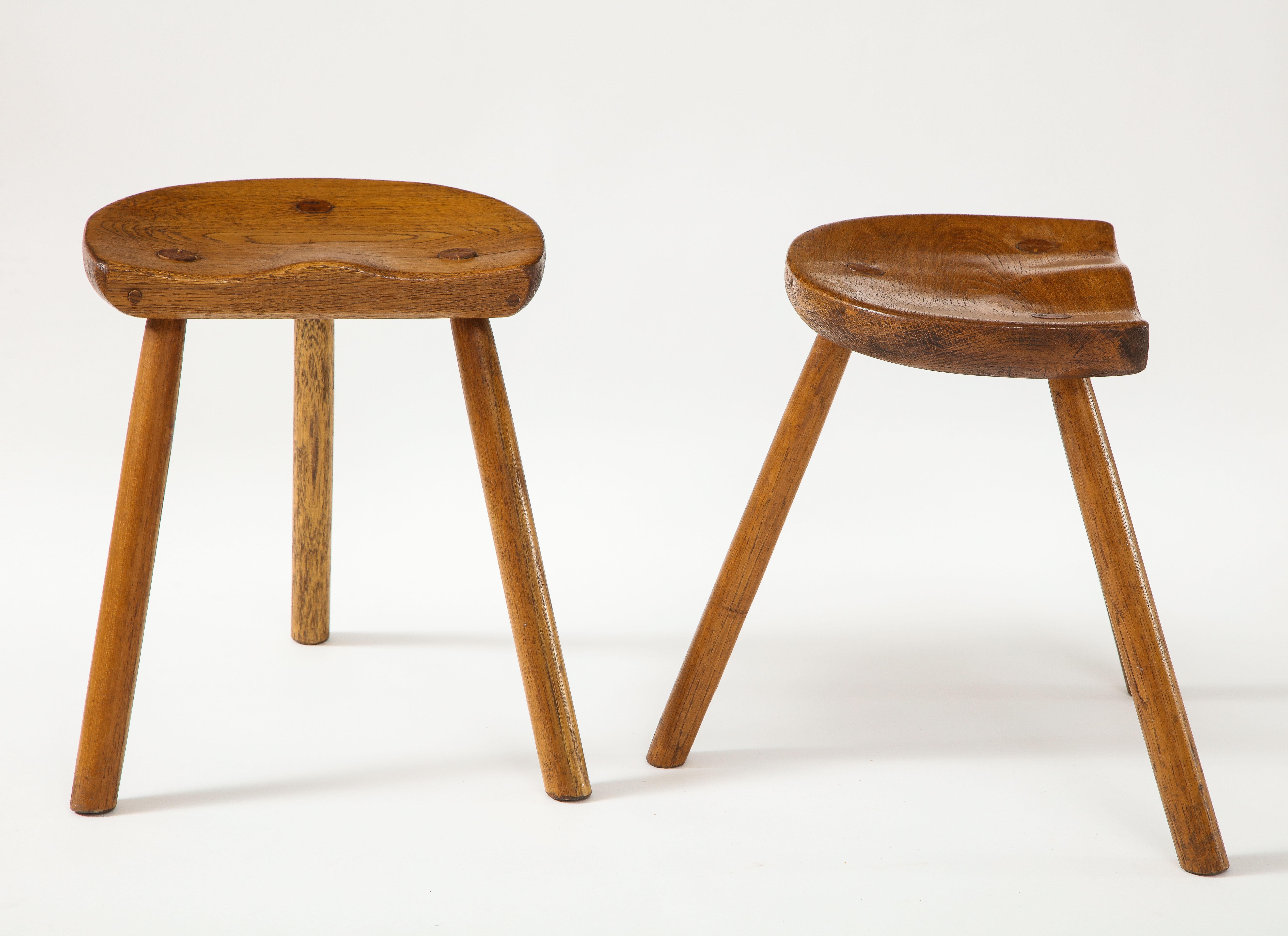Hand-Crafted Pair of Scandinavian Tripod Stools, 1950's For Sale